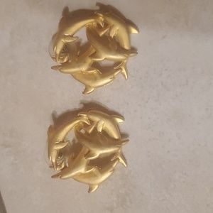 Matte Goldtone Swimming Dolphins Earrings ACTV